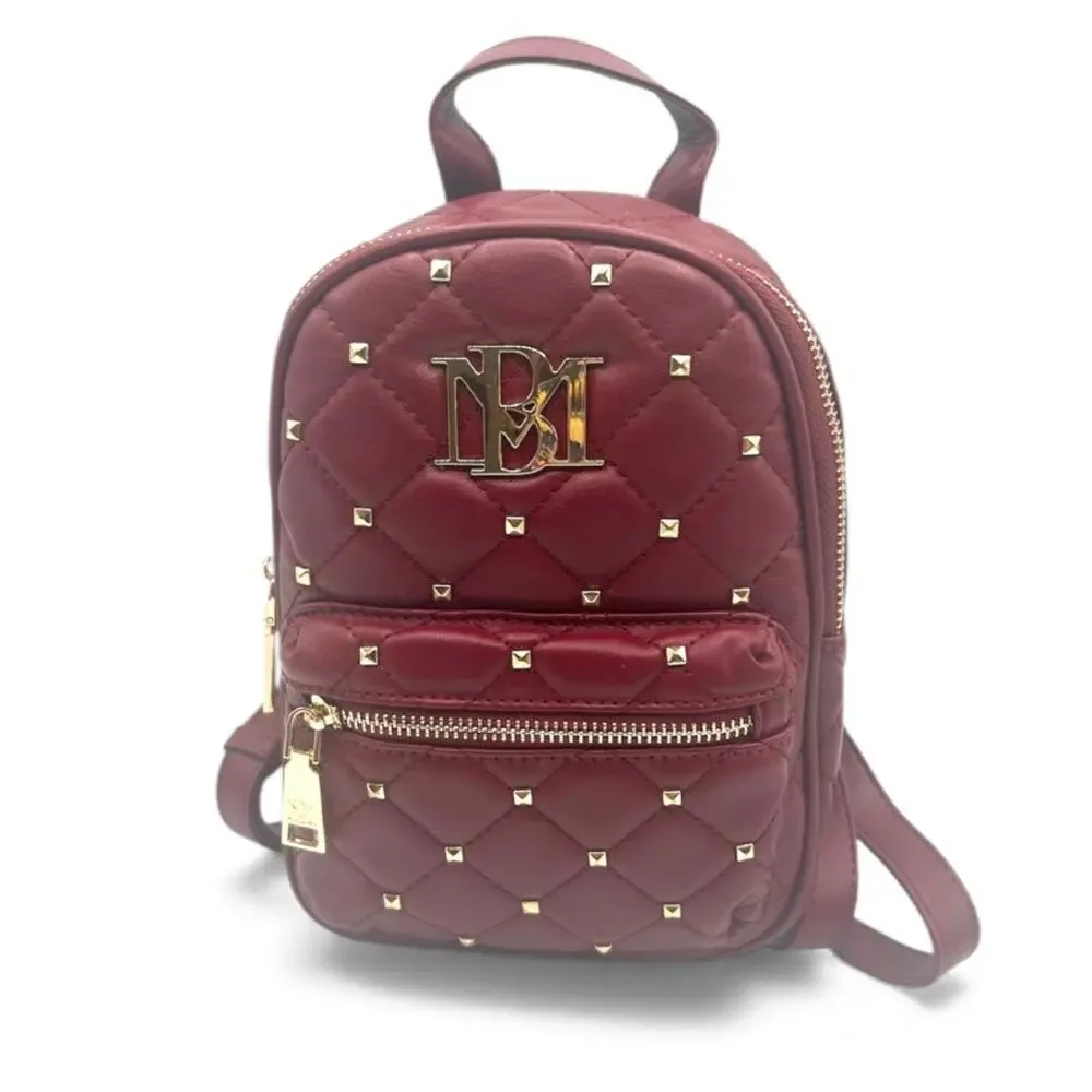 Badgley Mischka Mini Backpack Burgundy Studded Quilted New With Tags